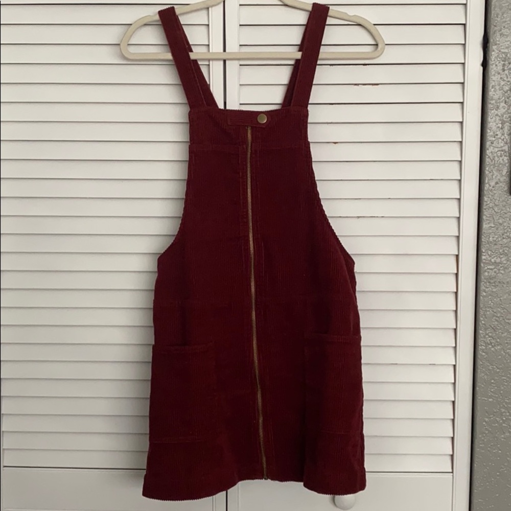 Burgundy corduroy overall dress